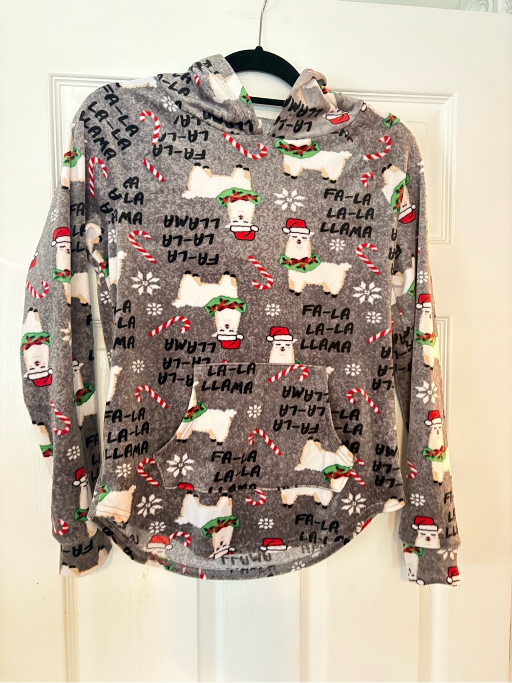 Holiday Llama long sleeve Hooded Pullover Fleece Christmas Medium